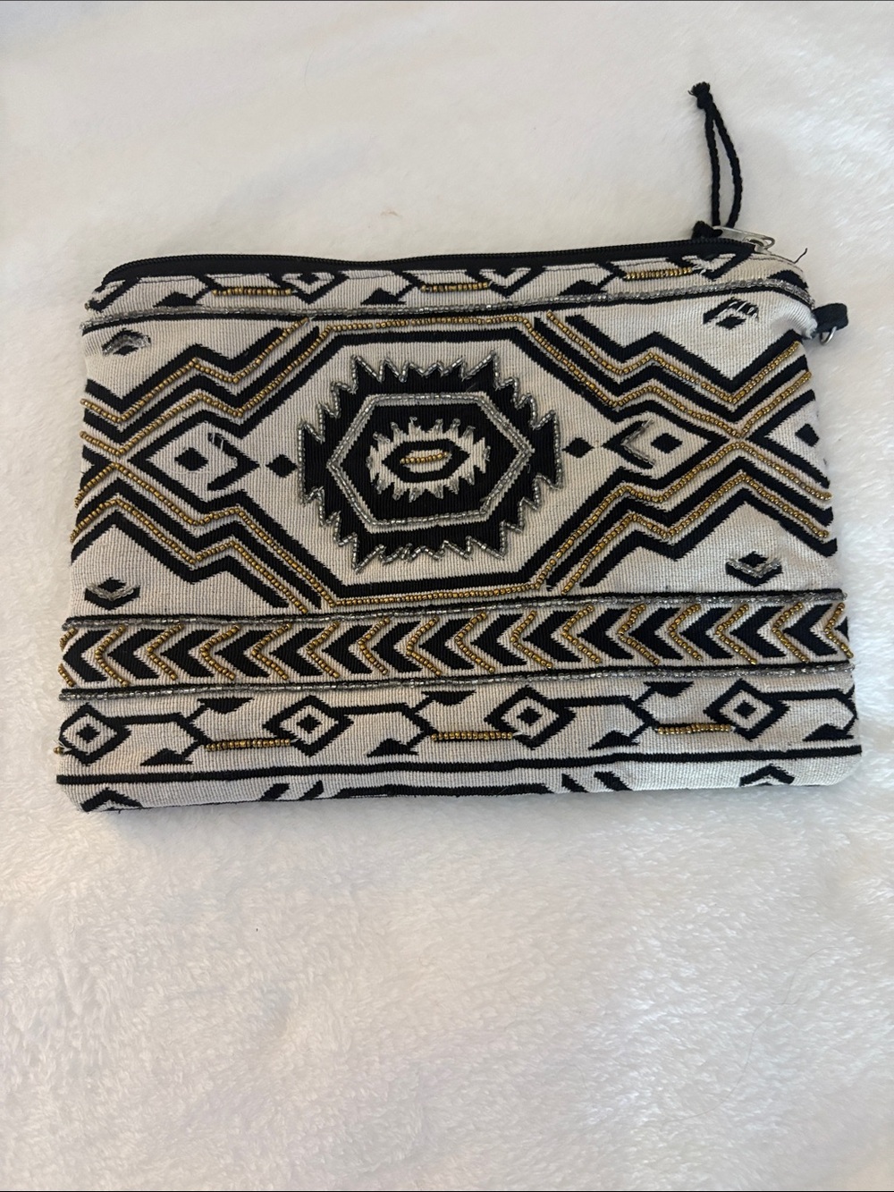 Boho Geometric Black & Cream Zip Pouch